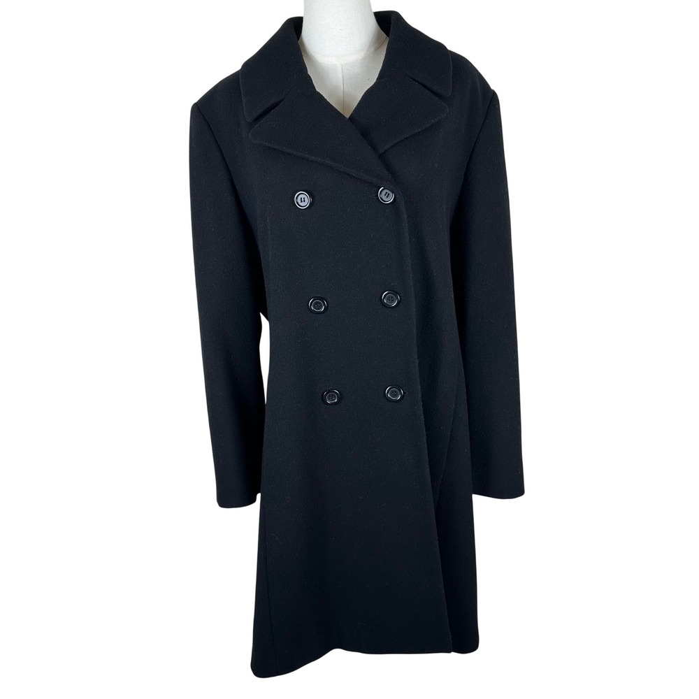 Vintage Donnybrook Pea Coat Women 14 Black 100% Wool Double Breasted Dark Jacket